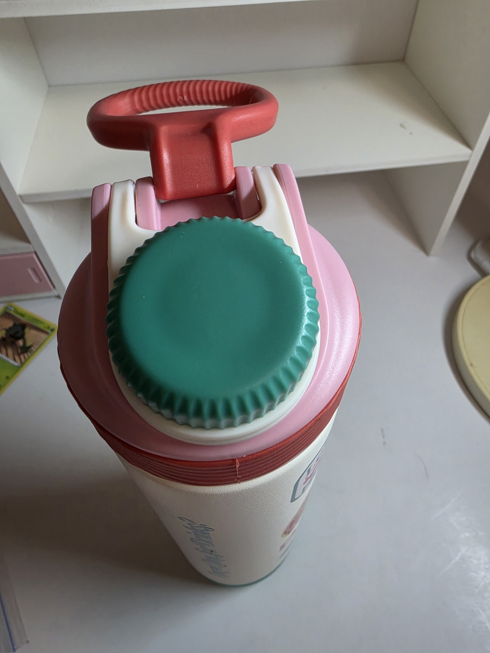 Starbucks Pink Bottle with Teal Cap and Coral Handle